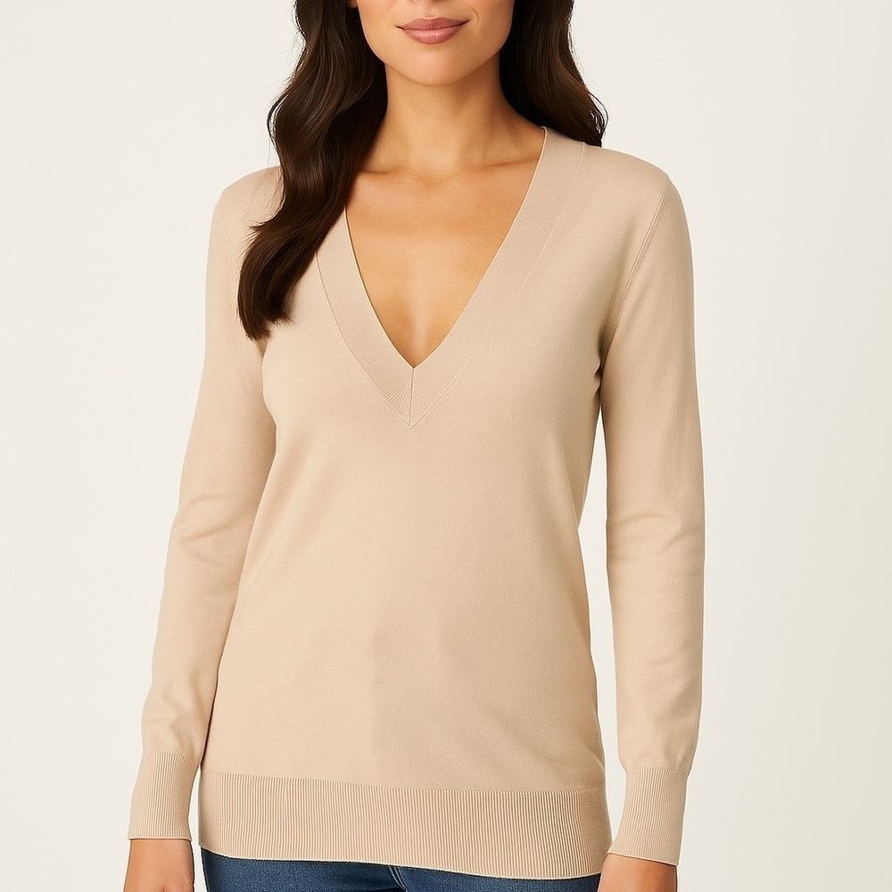 Cashmere Wool Silk Sweater Capsule Parisian Old Money V-Neck Pale Pink Beige XS
